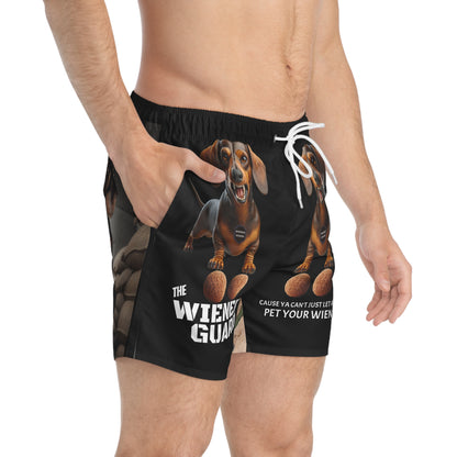Cause Ya Can't Let Just Anyone Pet Your Wiener ~ The Wiener Guard is on Duty, Funny Dachshund Swim Trunks/Beach Shorts, Black