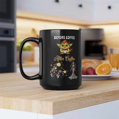 Before and After COFFEE | 11oz. or 15oz. Black Ceramic Coffee Cup