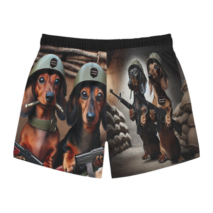 Cause Ya Can't Let Just Anyone Pet Your Wiener ~ The Wiener Guard is on Duty, Funny Dachshund Swim Trunks/Beach Shorts, Black