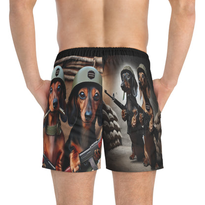 Cause Ya Can't Let Just Anyone Pet Your Wiener ~ The Wiener Guard is on Duty, Funny Dachshund Swim Trunks/Beach Shorts, Black
