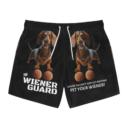 Cause Ya Can't Let Just Anyone Pet Your Wiener ~ The Wiener Guard is on Duty, Funny Dachshund Swim Trunks/Beach Shorts, Black